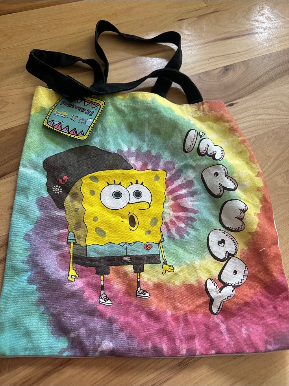 Forever 21 X Mina Kwon SpongeBob Tie-Dye Tote Bag - Yellow, Pink, Green, Blue